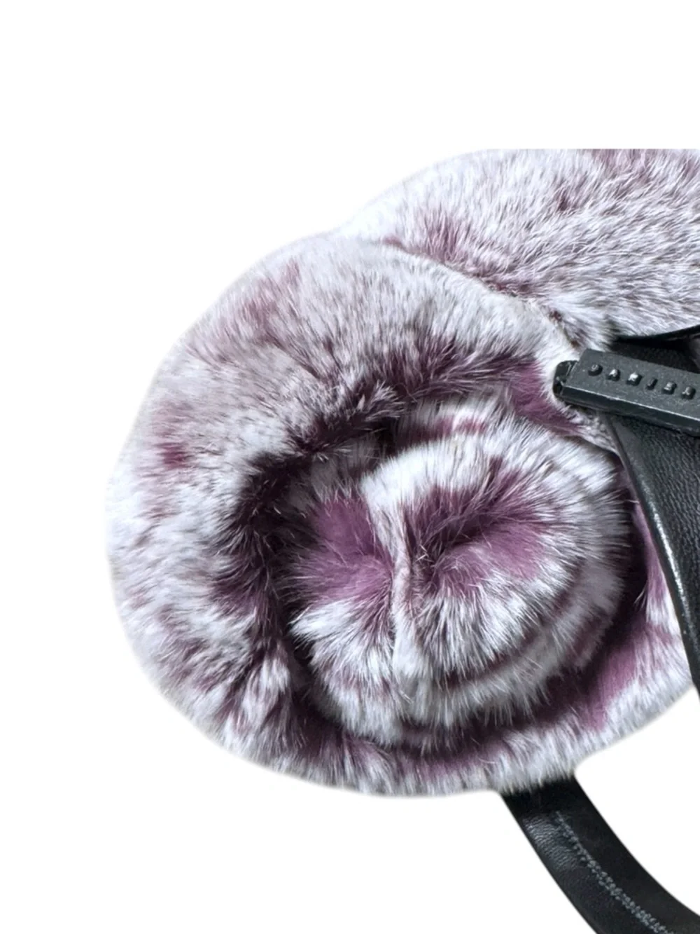 NWT Danier Carrie 100% Rex Rabbit Fur Sheep Leather Earmuffs Eggplant/White - Picture 3 of 6